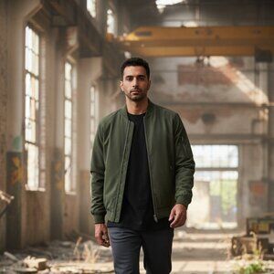 Men's Bomber Lightweight Jacket-Spring Fall Casual Thin Full Zip Army Green XL